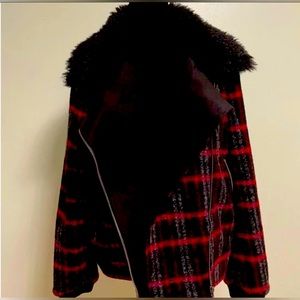 Leah Wool Plaid Moto Jacket- faux fur. Like new condition. Anthropologie brand.